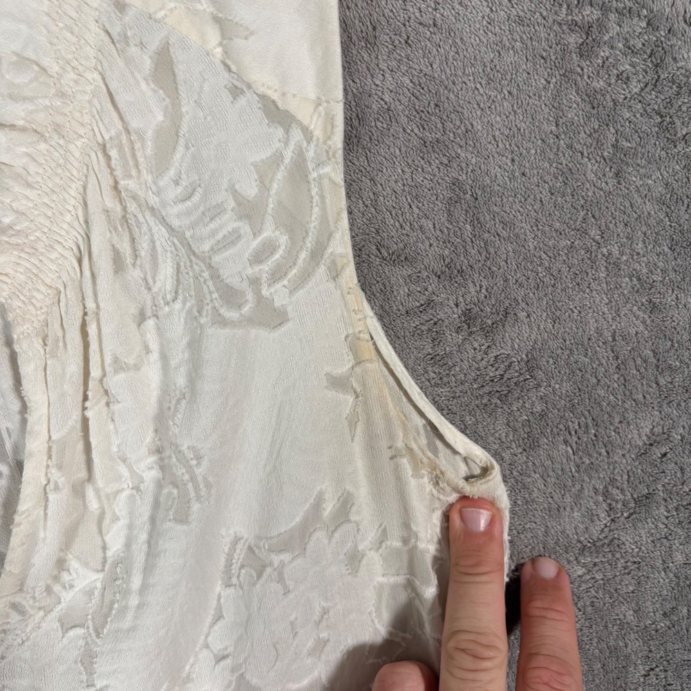 Rebecca Taylor Tiered Mini Dress Size 0 Ivory Floral Burnout Semi Sheer Overlay - Picture 7 of 16